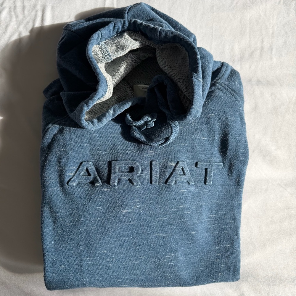 Ariat REAL Logo French Terry Heathered Blue Hoodie Sweatshirt - Picture 3 of 15